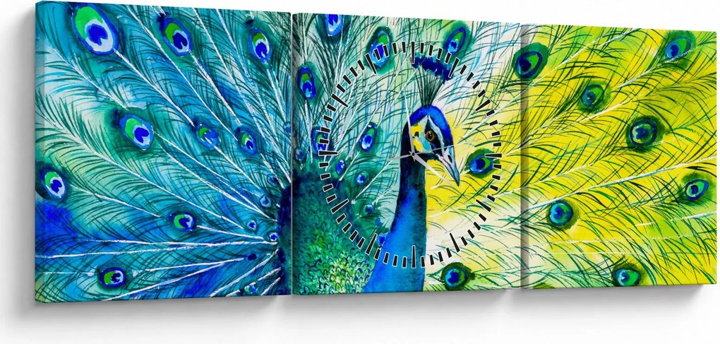 Obraz pawia (z zegarem) (90x30 cm)