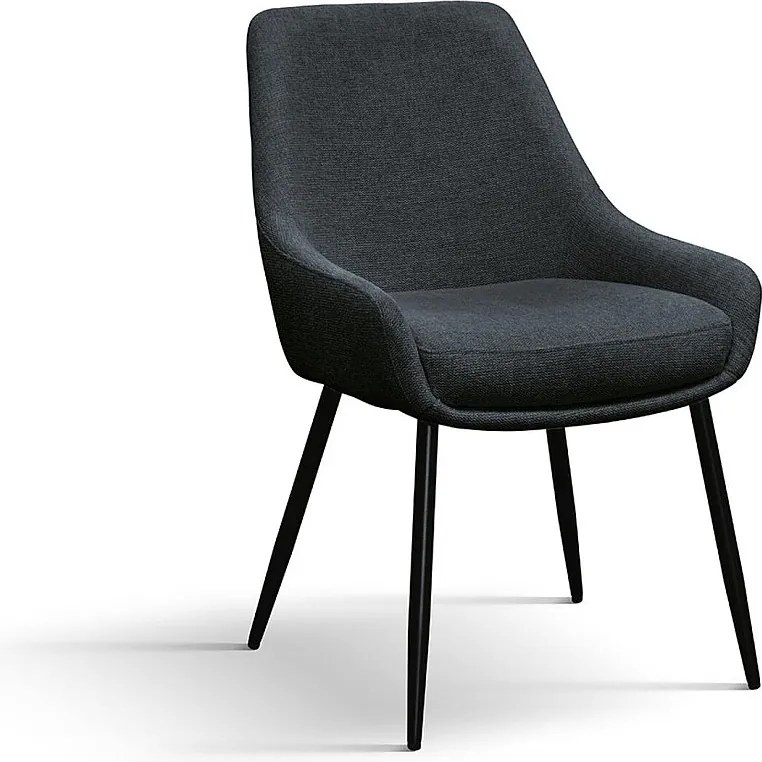 Zestaw 4 krzeseł z tkaniny w kolorze antracytowym, na metalowych nogach w kolorze czarnym matowym, z podłokietnikami - TALLINN