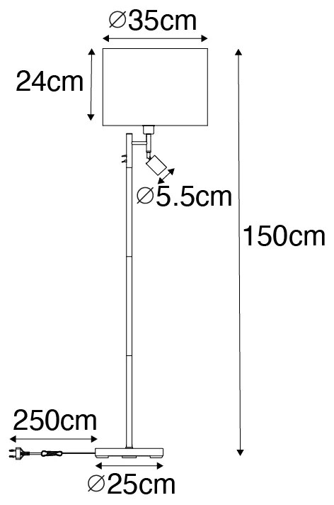 Lampa stojąca czarna z białym wnętrzem i lampką do czytania - Jelena
