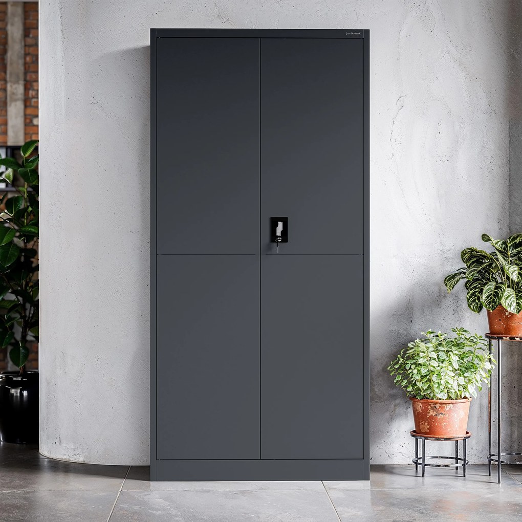 Biurowa szafa metalowa JAN, 900 x 1850 x 400 mm, Smart: antracytowa