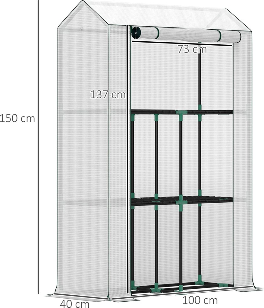 Outsunny Szklarnia z 3-poziomowymi półkami, osłona z tworzywa UV, rozwijane drzwi, 100 x 40 x 150 cm, Biały