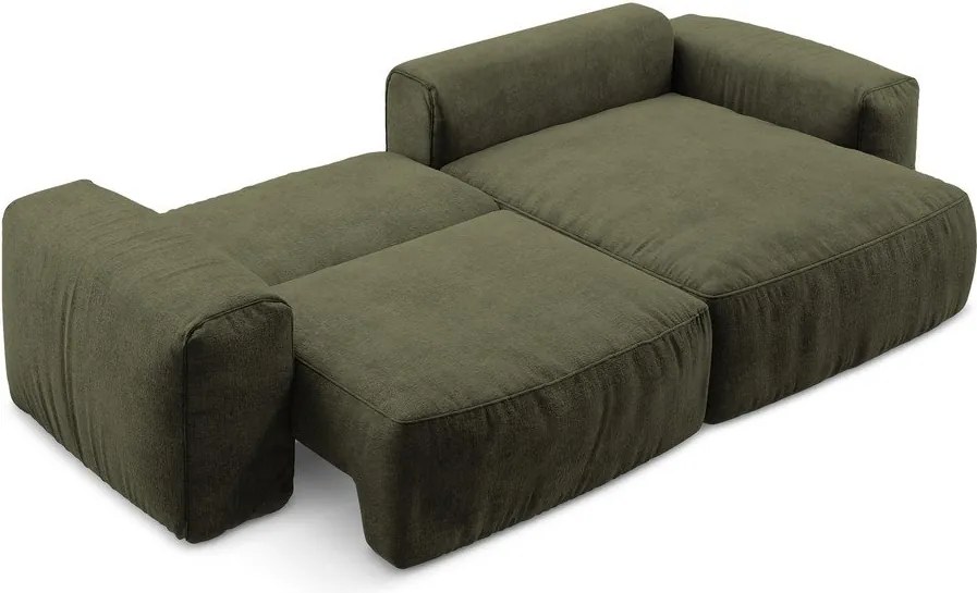 Zielony rozkładany narożnik z tkaniny szenilowej (prawostronny/z szezlongiem) Kuki – Makamii