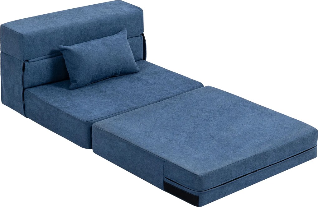 HOMCOM Sofa na podłogę, tapicerowana sofa, przekształcająca się w materac, pianka, poduszka, Granatowy