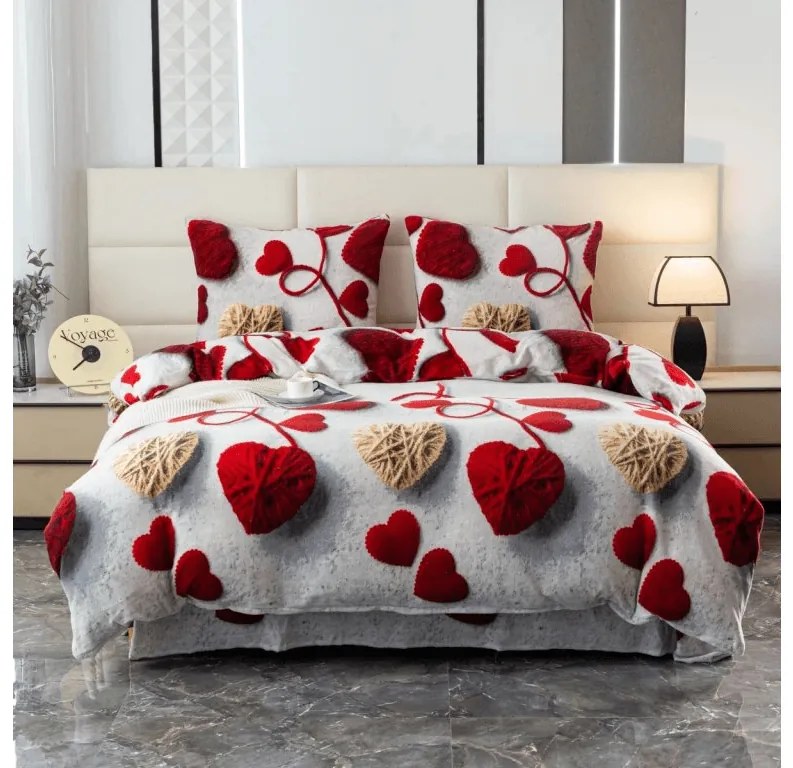 PrzytulneMieszkanie.pl PrzytulneMieszkanie.pl Pościel z mikropluszu VELHEART czerwona Rozmiar pościeli: 70 x 80 cm | 140 x 200 cm