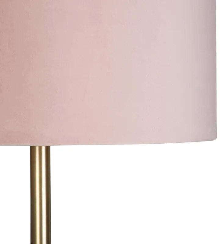 Romantyczna lampa podłogowa mosiężna z różowym kloszem 40 cm - Simplo Nowoczesny Oswietlenie wewnetrzne