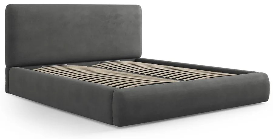 Szare tapicerowane łóżko dwuosobowe ze schowkiem i stelażem 140x200 cm Colonel – Cosmopolitan Design