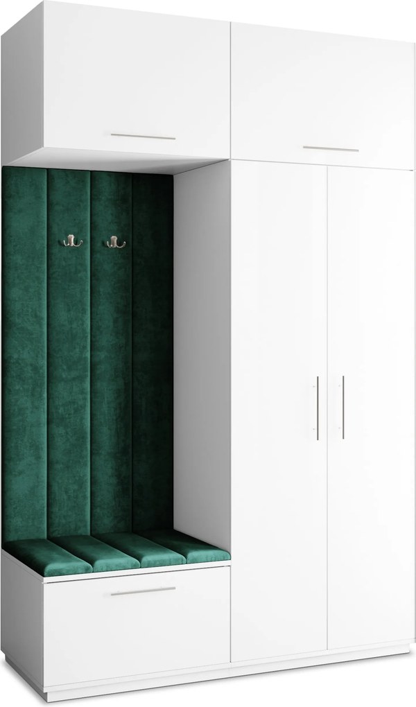 Masseno Garderoba REMA 150/240/60 cm Nowoczesna Szafa do Przedpokoju Biała, MONOLITH 37 (Butelkowa zieleń)