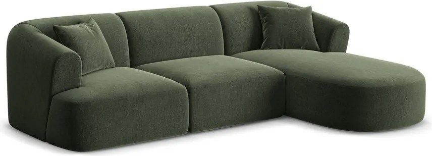 Zielony aksamitny narożnik (prawostronny/z szezlongiem) Campi – Cosmopolitan Design