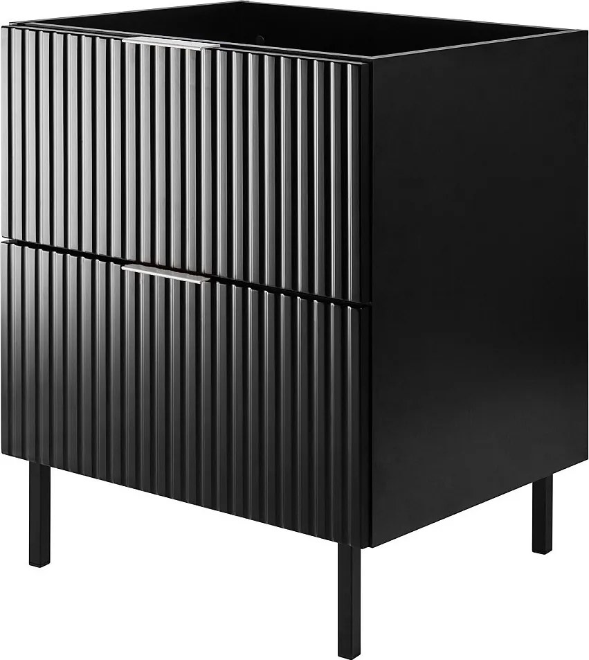 Szafka pod umywalkę, Czarny, 60 x 77 x 46 cm, uchwyt srebrny, nogi czarne, bez blatu