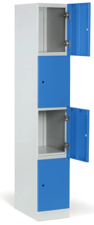 Szafka skrytkowa S1, 4 schowki, 1850 x 300 x 500 mm, zamek obrotowy, drzwi zielone