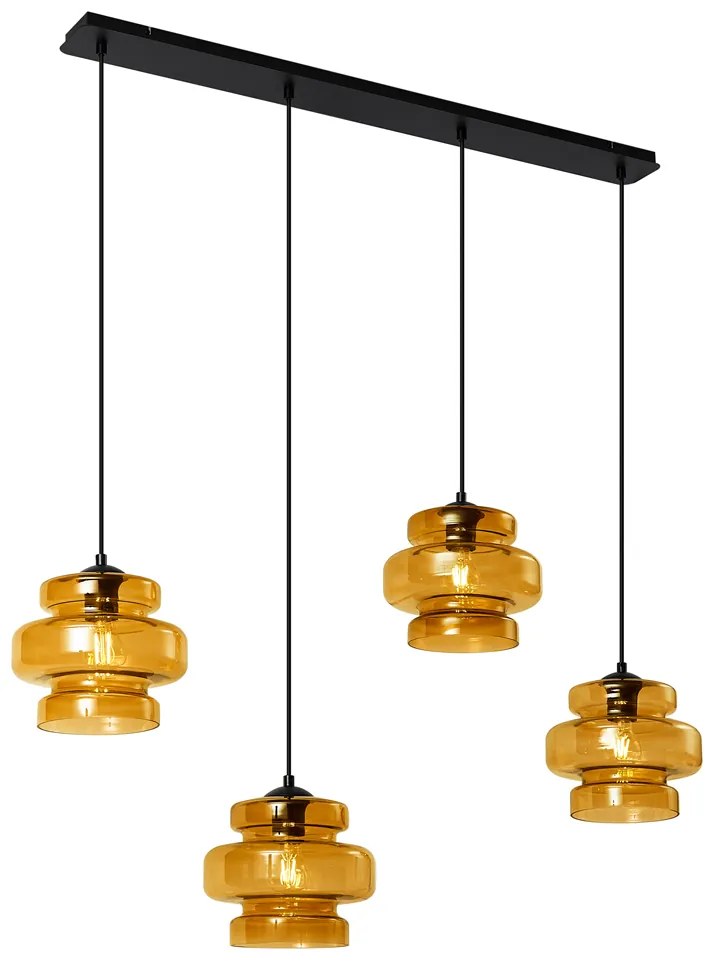Retro Lampa Wisząca Czarna z Pomarańczowym Szkłem 4-punktowa - Denise