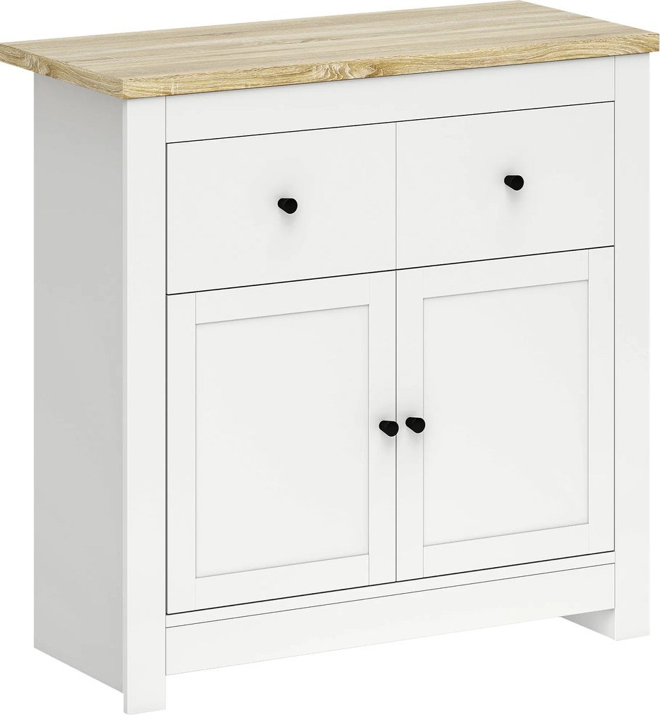 HOMCOM Komoda z dużą ilością miejsca, sideboard z drzwiami Soft-Close, 2 szuflady, regulowana półka, Biały