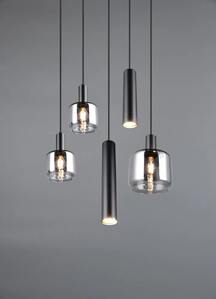 Czarna lampa wisząca z metalowo-szklanym kloszem ø 40 cm Mataro – Trio