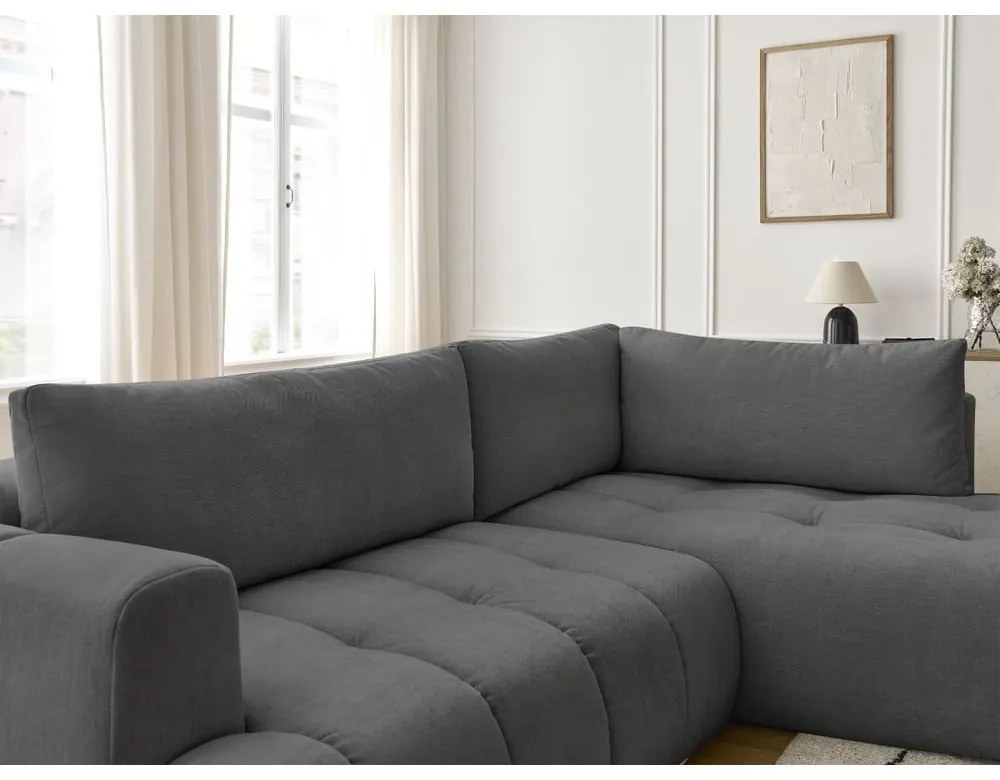 Ciemnoszary rozkładany/ze schowkiem narożnik (prawostronny/w kształcie litery L) Fuji – Bobochic Paris