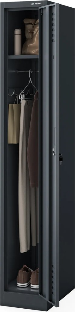 Szafka pracownicza ubraniowa wąska pojedyncza antracytowa, 300x1800x500 mm: KACPER II Plus