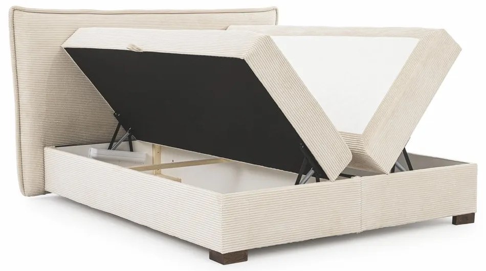 Beżowe łóżko kontynentalne ze schowkiem 200x200 cm Lysa – Ropez