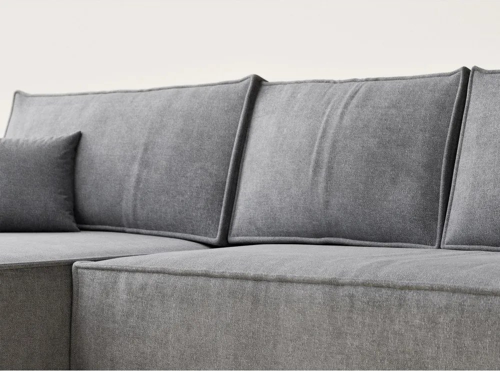 Szary rozkładany narożnik ze schowkiem z tkaniny szenilowej (lewostronny/z szezlongiem) Maze – Maison de Rêve