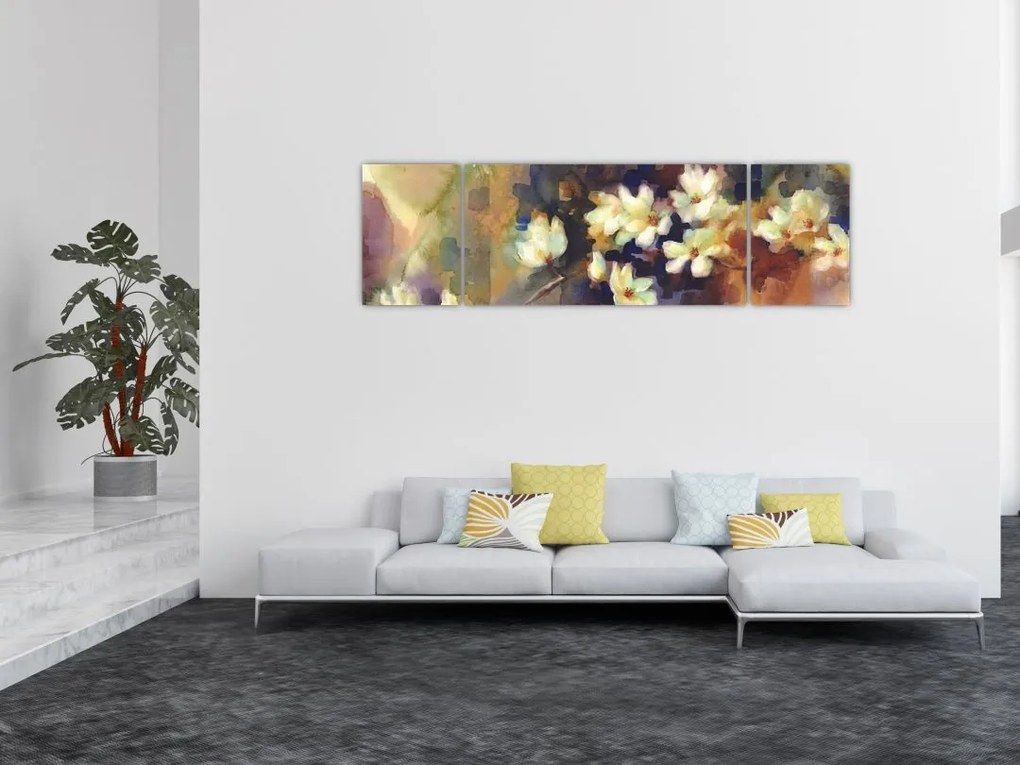 Obraz - Białe magnolie, malarstwo (170x50 cm)