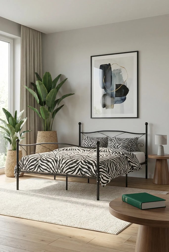 Czarne metalowe łóżko małżeńskie 180x200 cm W5-Z46