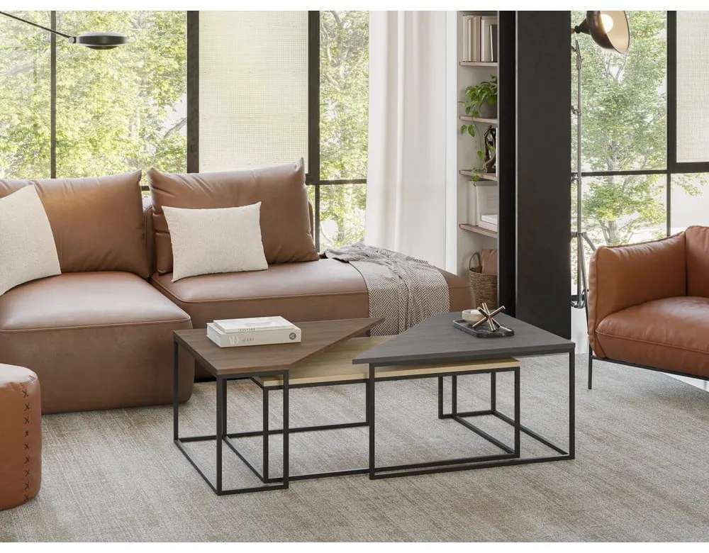 Stoliki z blatem w dekorze orzecha zestaw 3 szt. 70x110 cm Titan – Marckeric
