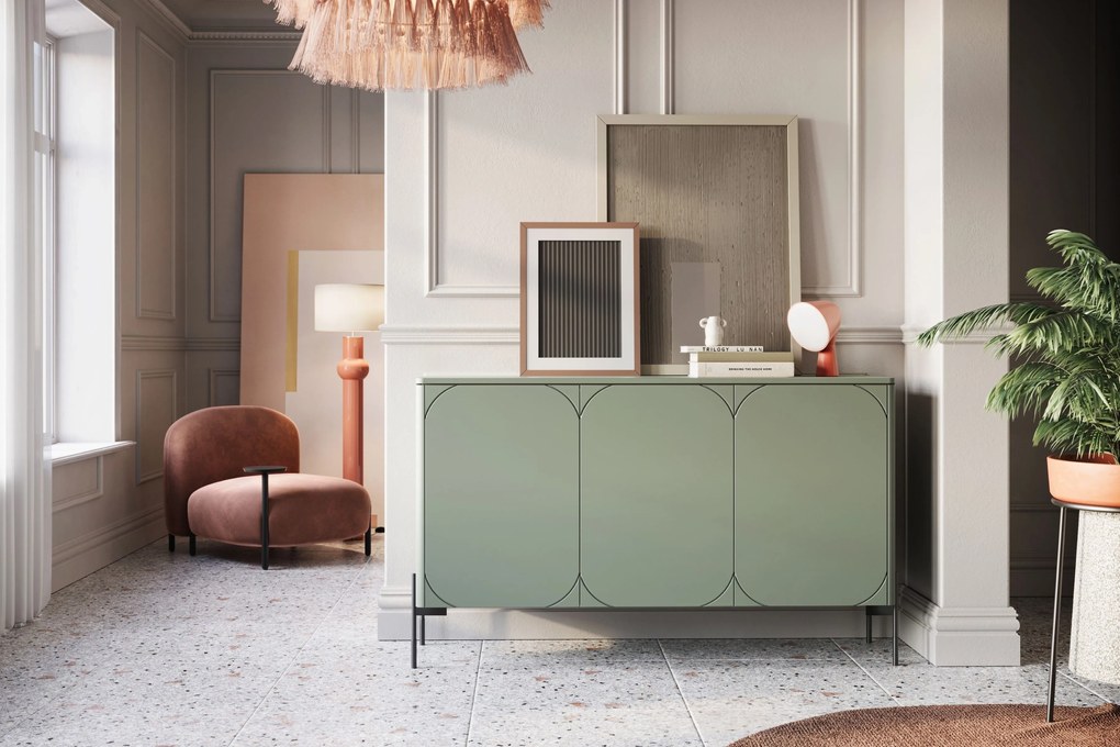 Komoda Sonatia 150 cm trzydrzwiowa - oliwka / nogi czarne