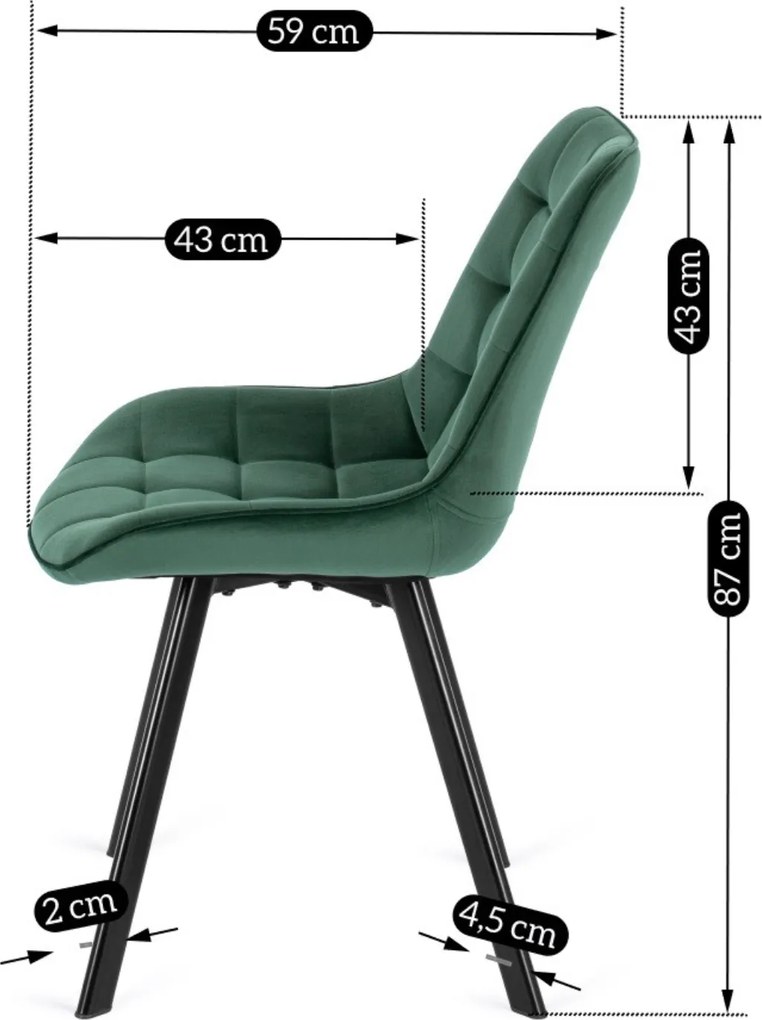 Krzesło Tapicerowane do Salonu RICK Zielone Welurowe Nowoczesne Loft