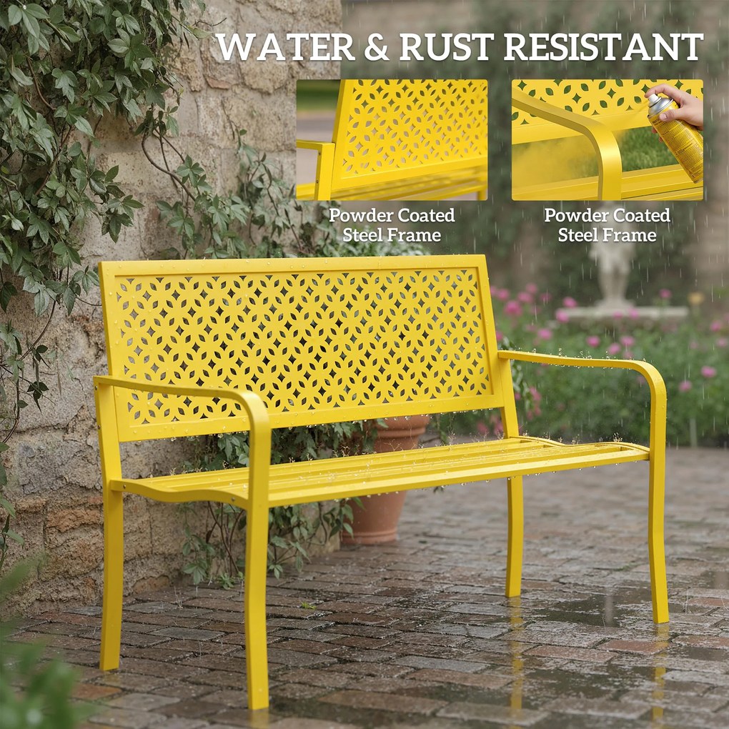 Outsunny Ławka ogrodowa 2-osobowa metalowa odporna na warunki atmosferyczne z odpornym na rdzę oparciem, geometryczna do 240 kg | Aosom PL