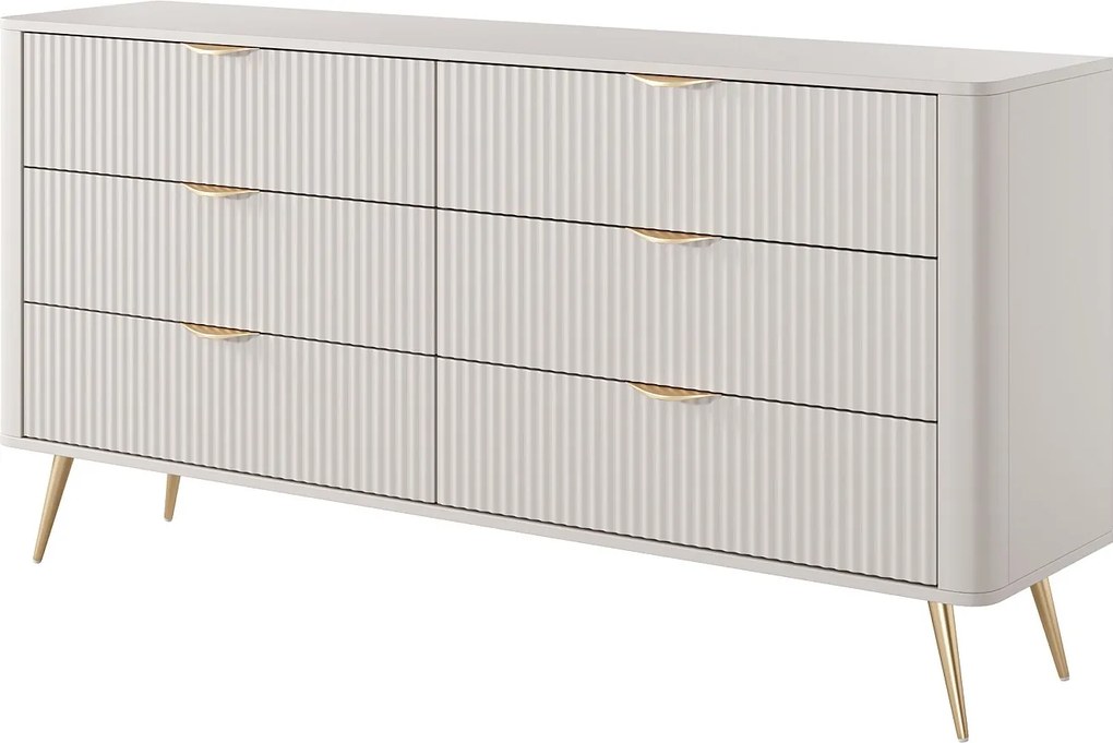 Komoda: 6 szuflad, kaszmir, złote nóżki 163,2 x 81,2 x 38 cm