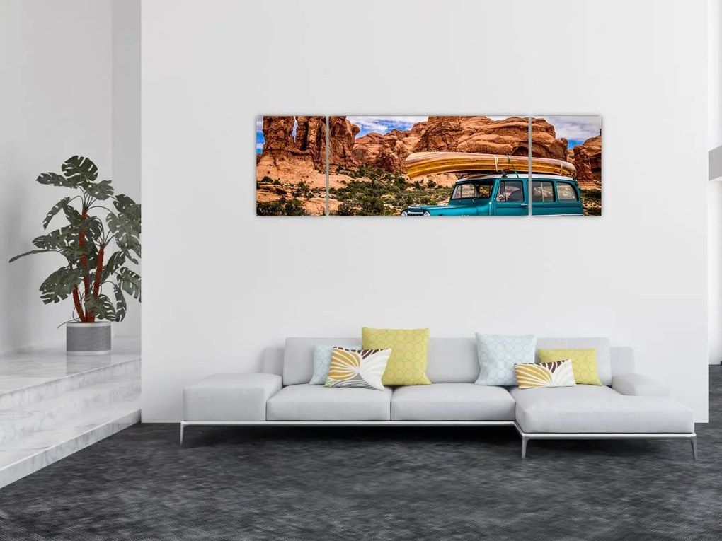 Obraz pojazdu terenowego w górach (170x50 cm)
