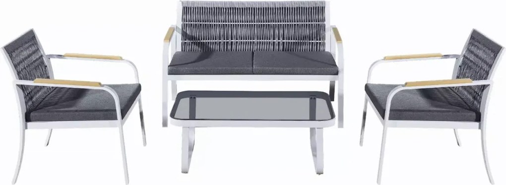 Zestaw mebli ogrodowych z aluminium Vento z plecioną liną - sofa, dwa fotele, stolik kawowy