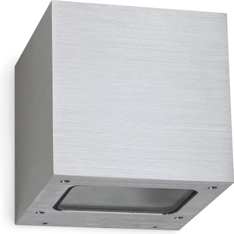 Aluminiowy kinkiet BRICK w nowoczesnym stylu - Szeroko?? 12 x Wysoko?? 12 cm - szczotkowane aluminium - LED SMD 2x 5W - 3K - góra i dó? - 67° - IP44