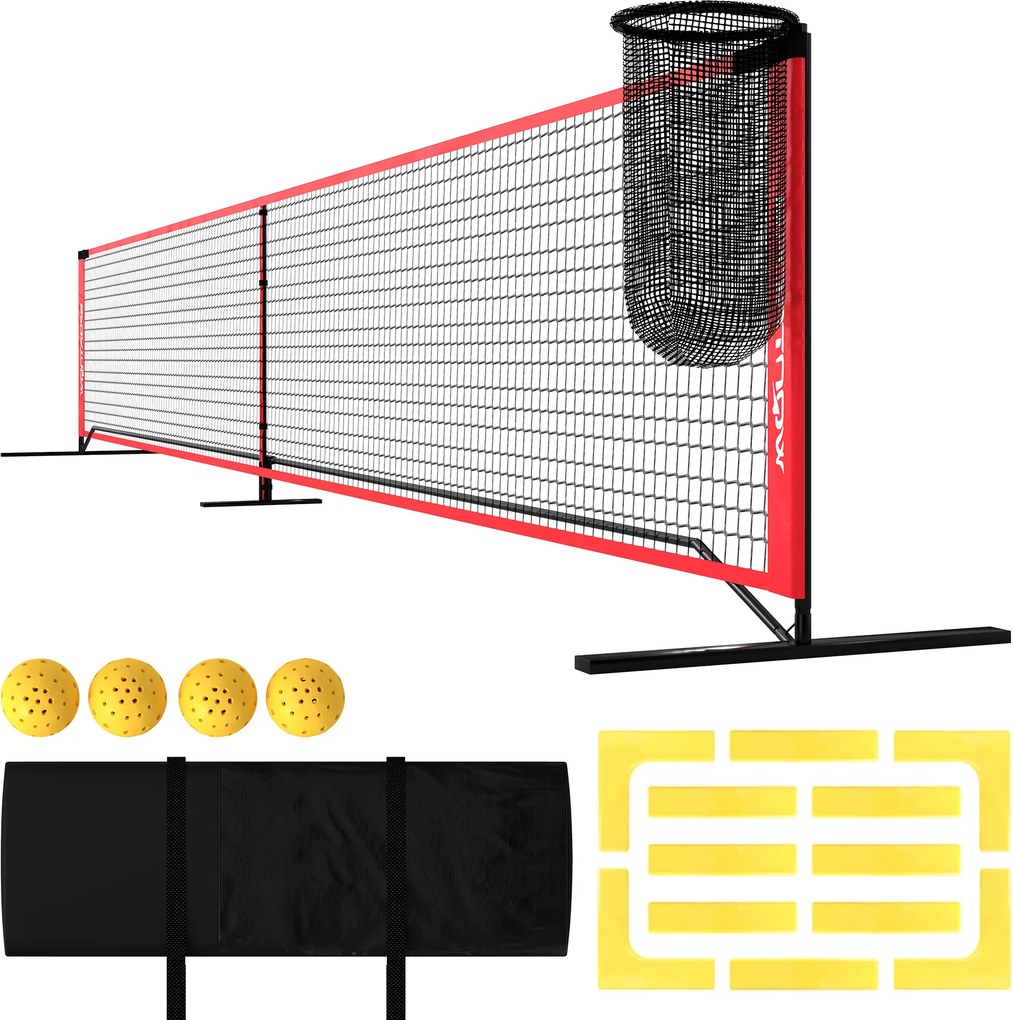 Zestaw do pickleballa SPORTNOW z siatką, stojakiem, piłkami, stalą, plastikiem, Czerwony