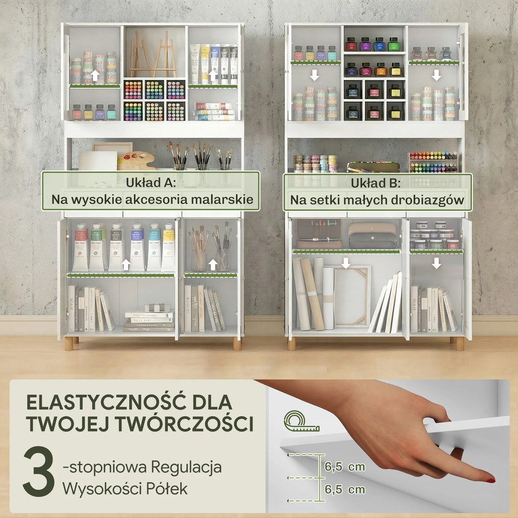 HOMCOM nowoczesny kredens witryna do salonu biała szafka na akcesoria i dzieła płyta MDF 100x40x180 cm | Aosom PL