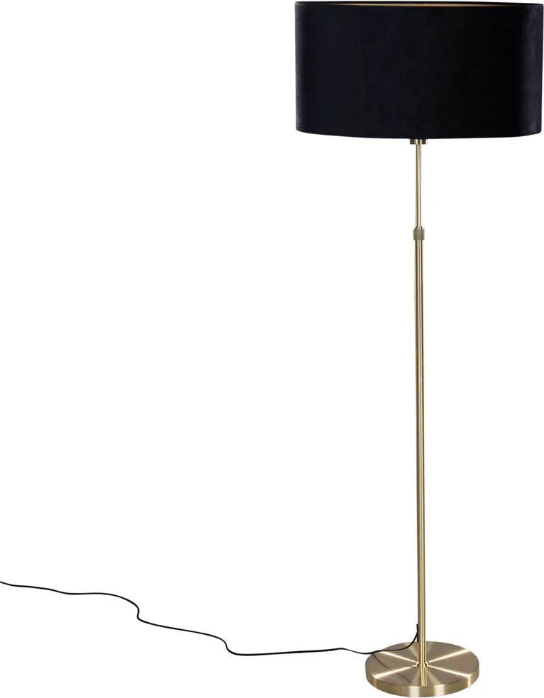 Lampa podłogowa złota z owalnym aksamitnym abażurem czarnym 50 cm - Parte