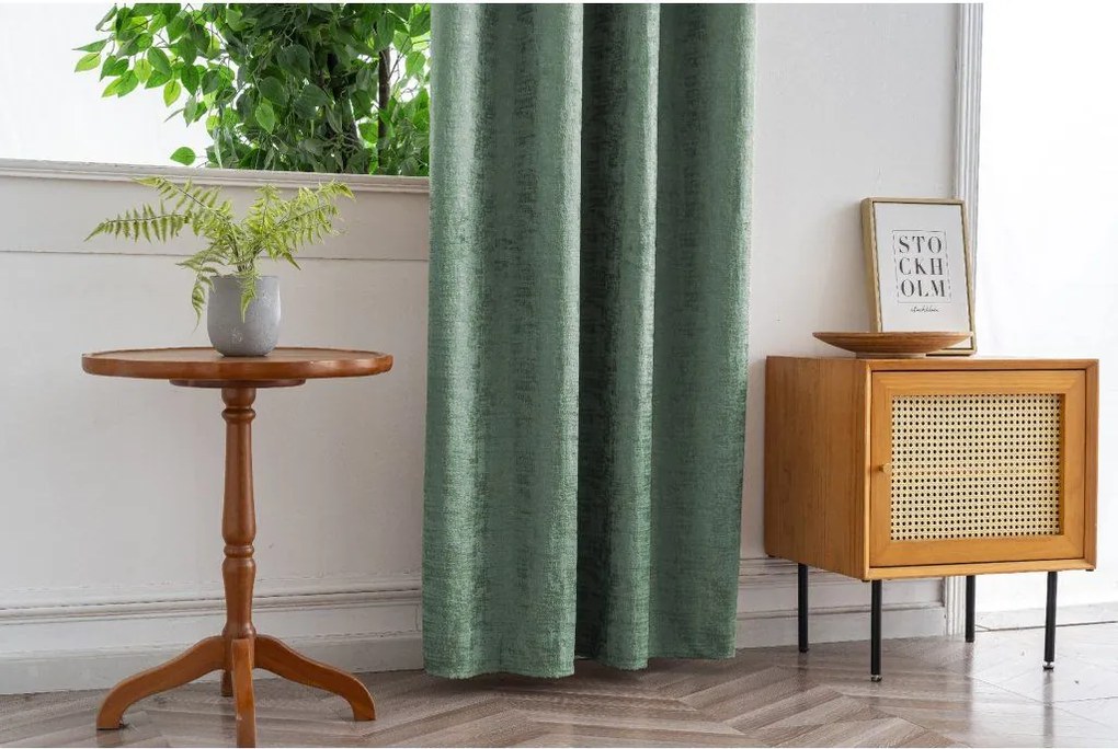 Zaciemniająca zasłona LOOM VELVET 140x250 cm, zielona Zawieszanie: Metalowe pierścienie