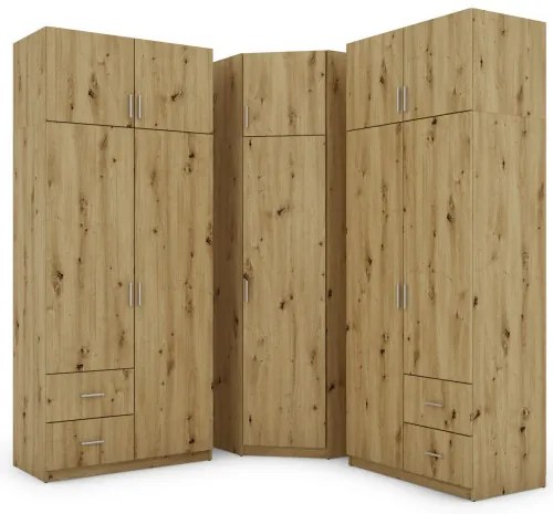 Szafa narożna z półkami i szufladami 189 x 240 cm – Dąb Artisan