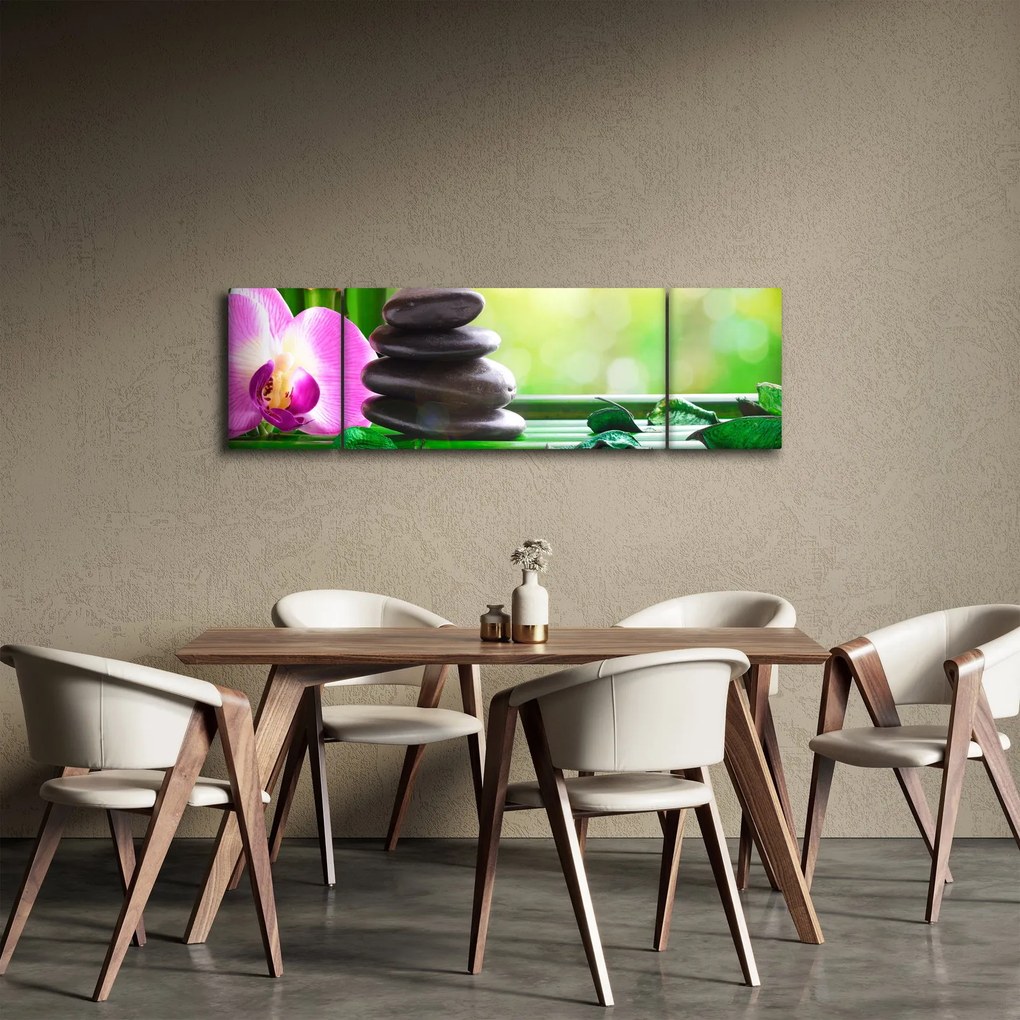 Obraz kamieni do masażu i storczyków na wodzie (170x50 cm)