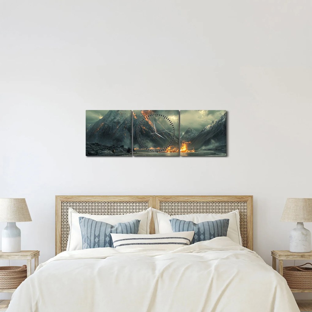 Obraz - Erupcja wulkanu (z zegarem) (90x30 cm)