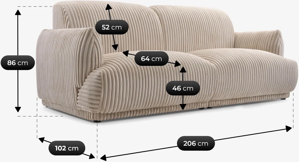 Sofa LINERO Dwuosobowa Beżowa Nowoczesna