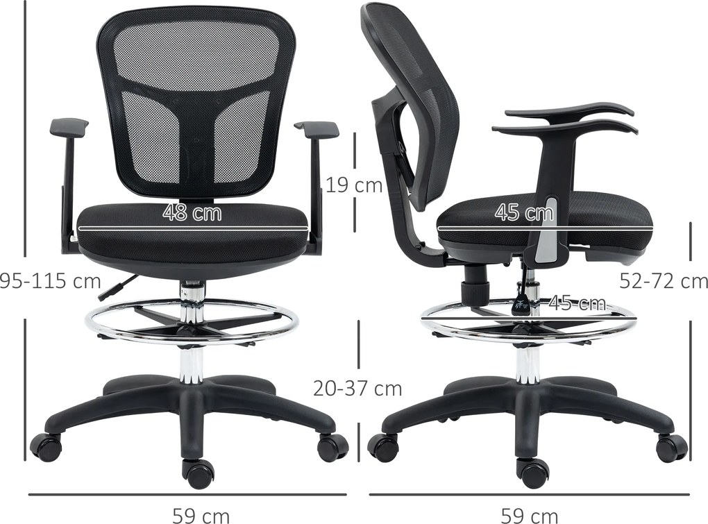 Vinsetto Krzesło do Rysowania Ergonomiczne Obrotowe Regulacja Wysokości Czarne | Aosom PL
