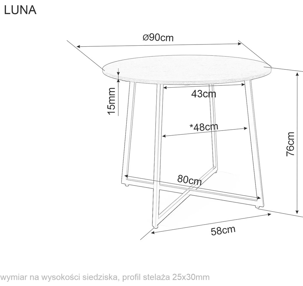 Okrągły stół jadalniany z blatem w dekorze marmuru LUNA 90x90