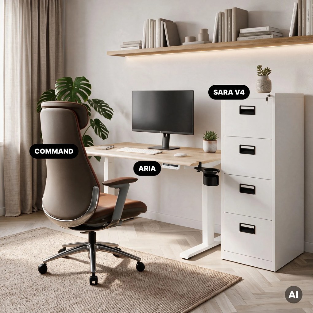 Biurko elektryczne z regulacją wysokości ergonomiczne białe/dąb sonoma,1200x600 mm: ARIA