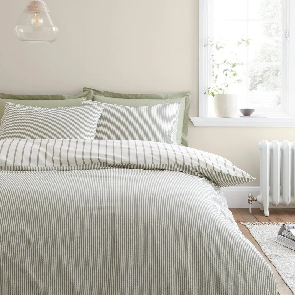 Zielono-kremowa bawełniana pościel dwuosobowa 200x200 cm Hampton Stripe – Bianca