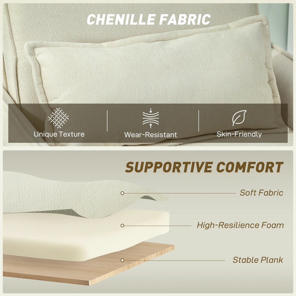 HOMCOM Fotel rozkładany 3 w 1 z funkcją łóżka i poduszką lędźwiową do salonu kremowy | Aosom PL