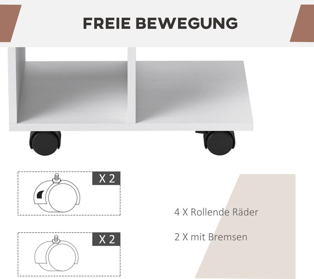 HOMCOM Stolik pomocniczy w kształcie C, kawowy, do kanapy, biurko narożne, na kółkach, płyta wiórowa E1, 45 x 35 x 58 cm, Biały