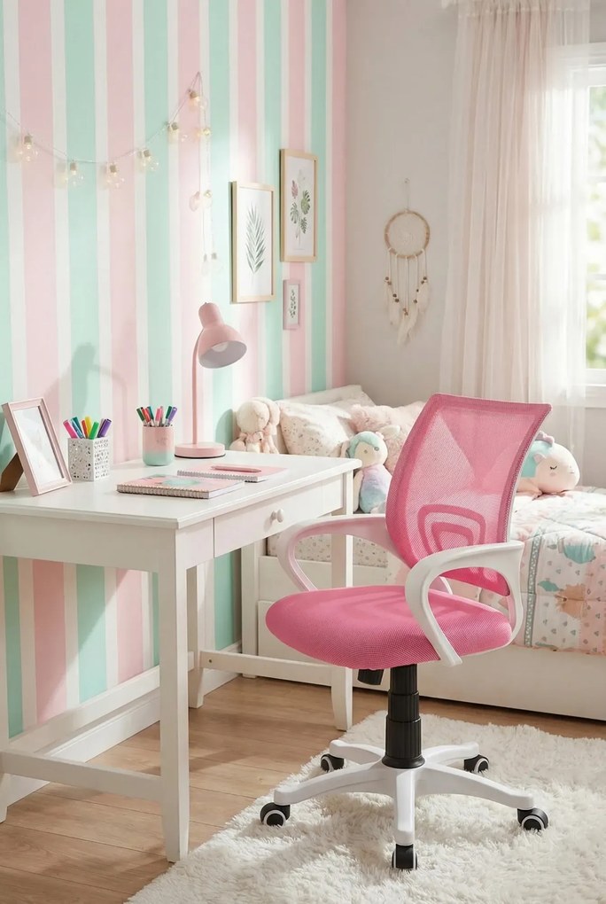 Różowy fotel obrotowy dziecięcy D3-E16