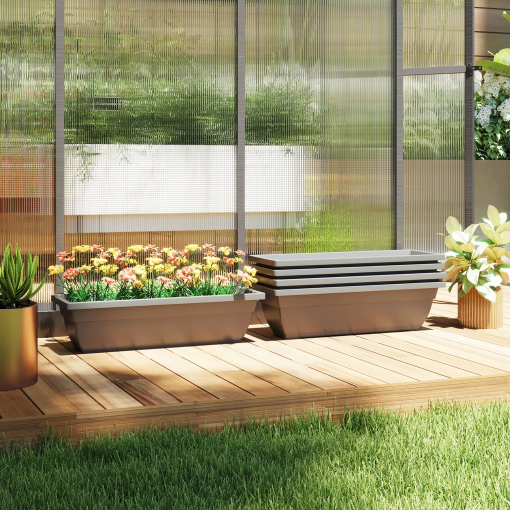 Outsunny Zestaw 5 Doniczek z Plastiku dla Tarasu, Ogrodu, Balkonu, 59 x 21 x 16 cm, Szary