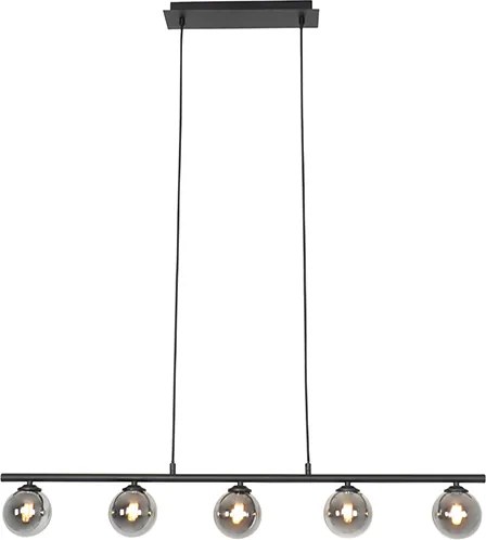 Nowoczesna lampa wisząca czarna 100 cm 5-świateł z dymionym szkłem - Athens