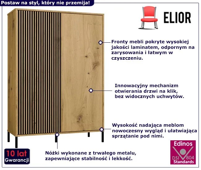 Nowoczesna komoda z lamelami na nóżkach dąb artisan - Valdi 4X