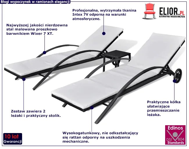 Komplet czarnych leżaków ogrodowych - Tomis